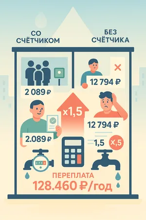 Сравнение оплаты воды со счетчиком и без счетчика